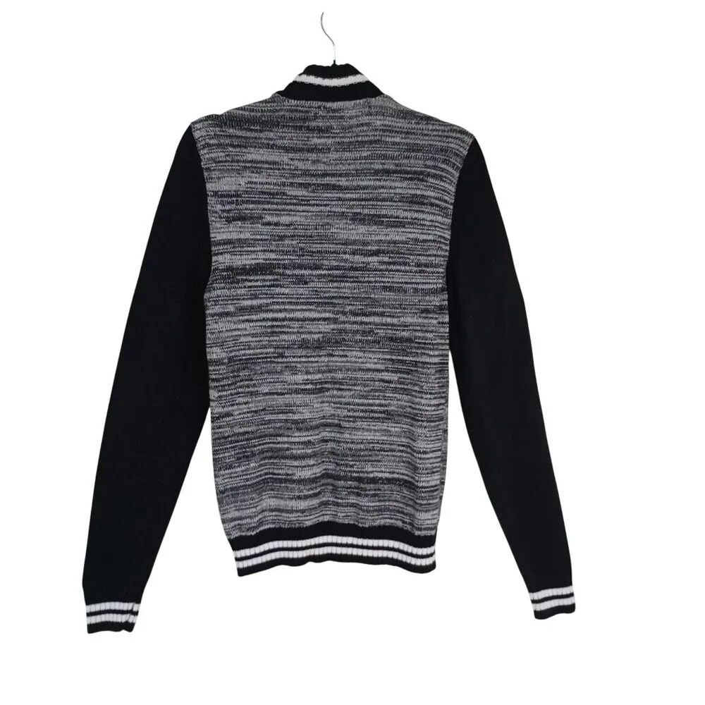 American Rag Jacket Medium Gray & Black Striped Cotton Full-Zip Ribbed Cuffs Hem - Picture 7 of 10